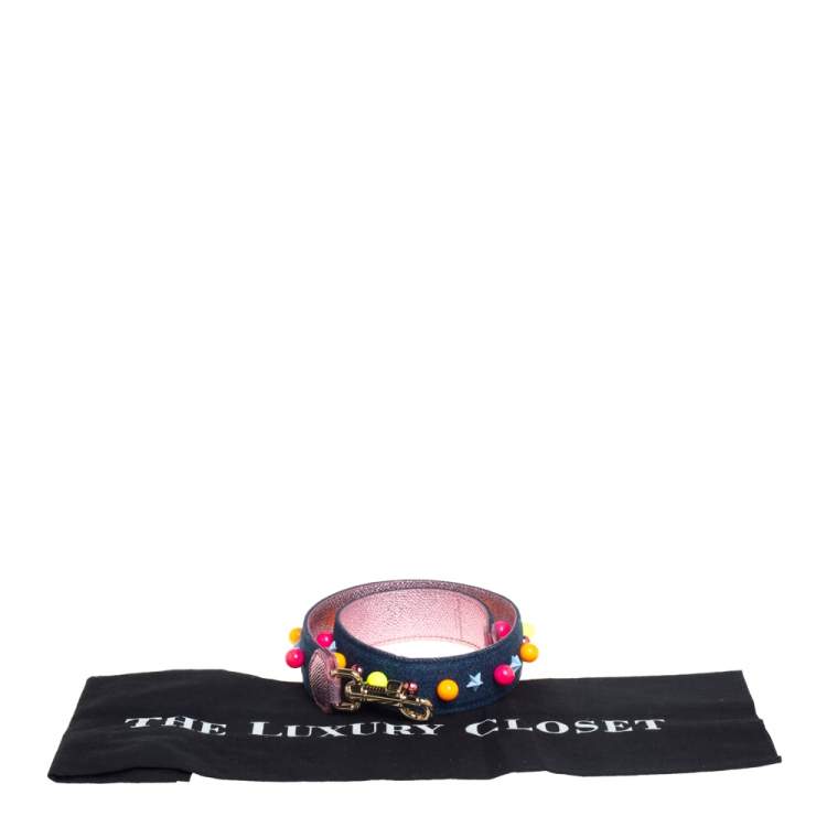 مملوكة مسبقًا Dolce & Gabbana Blue Denim Embellished Shoulder Bag Strap