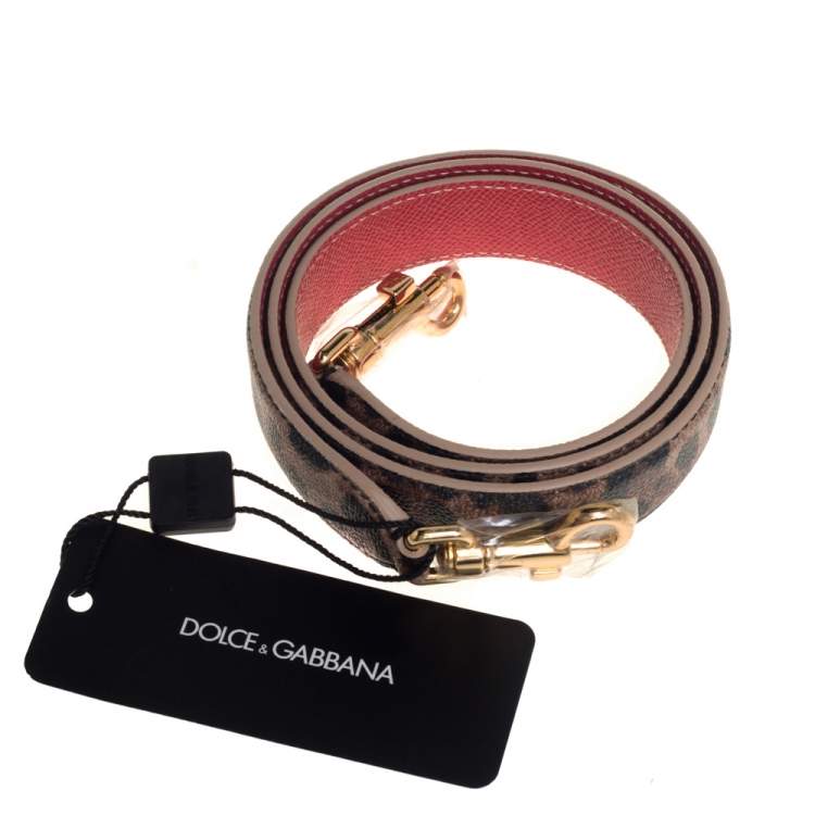 Pre Owned Dolce & Gabbana Brown/Black Leopard Print Coated Canvas Shoulder Bag Strap