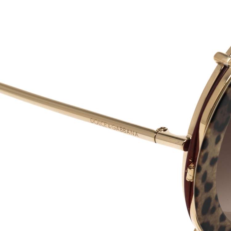 Pre Owned Dolce & Gabbana Brown Leopard Print DG2198 Gradient Round Sunglasses
