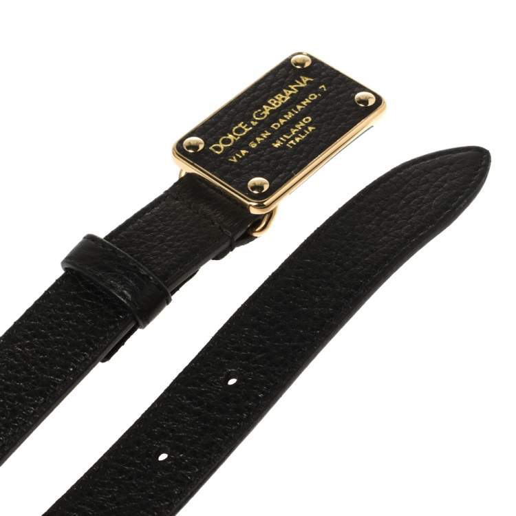 Pre Owned Dolce & Gabbana Black Leather Plaque Belt 80CM