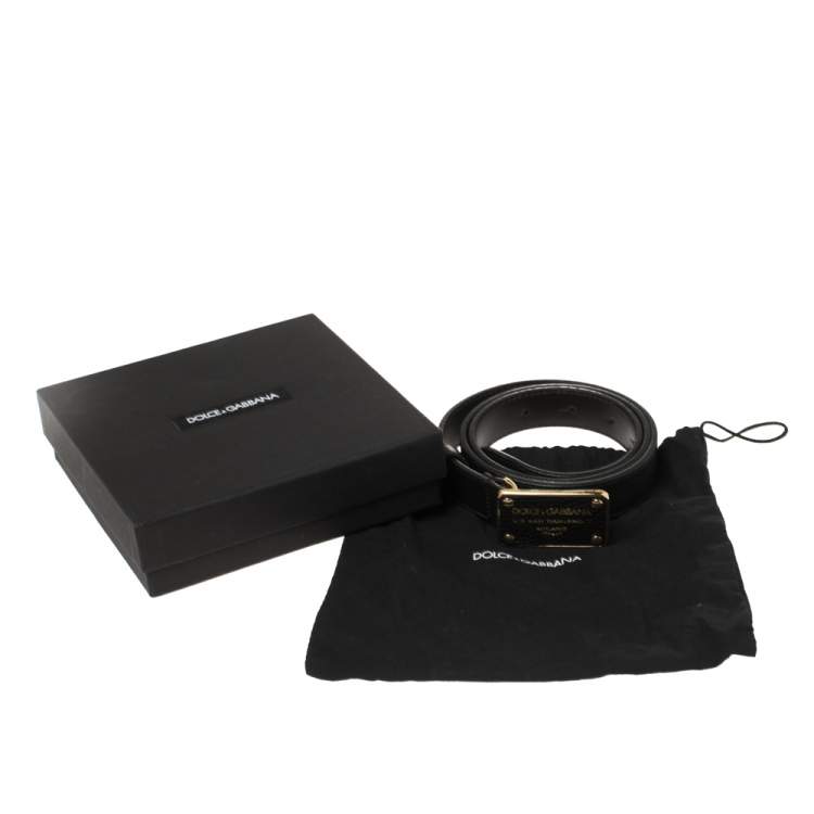 Pre Owned Dolce & Gabbana Black Leather Plaque Belt 80CM