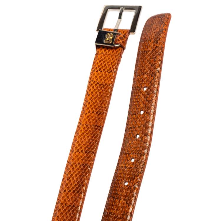 Pre Owned Dolce & Gabbana Orange Snakeskin Buckle Belt 85 CM
