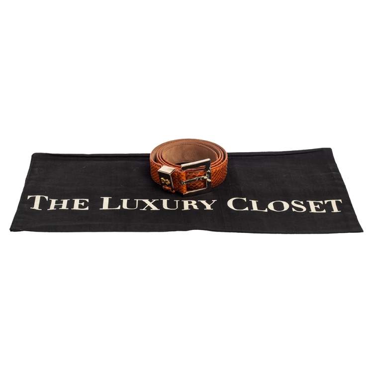 Pre Owned Dolce & Gabbana Orange Snakeskin Buckle Belt 85 CM