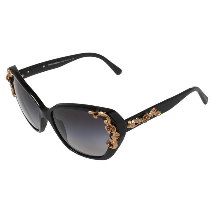 Pre Owned Dolce & Gabbana Black Acetate Sicilian Baroque Gradient Sunglasses
