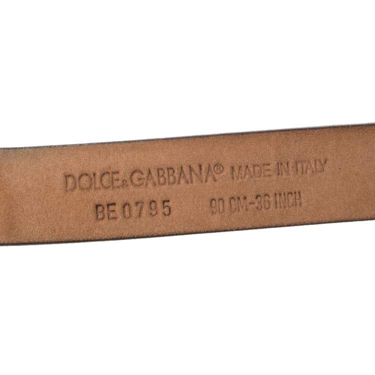 Pre Owned Dolce & Gabbana Dark Grey Dauphine Leather Logo Plague Slim Belt 90CM