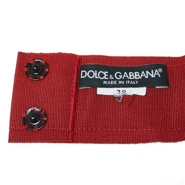 Pre Owned Dolce & Gabbana Red Grosgrain Embellished Bow Waist Belt Size 38