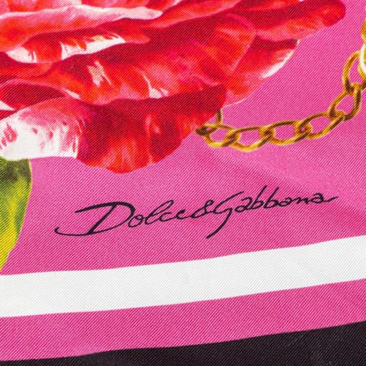 Pre Owned Dolce & Gabbana Pink Butterfly Floral Print Silk Square Scarf