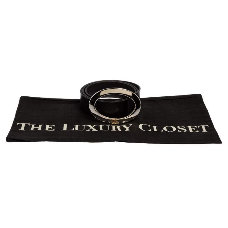 Pre Owned Dolce & Gabbana Black Leather Oval Buckle Belt 95 CM