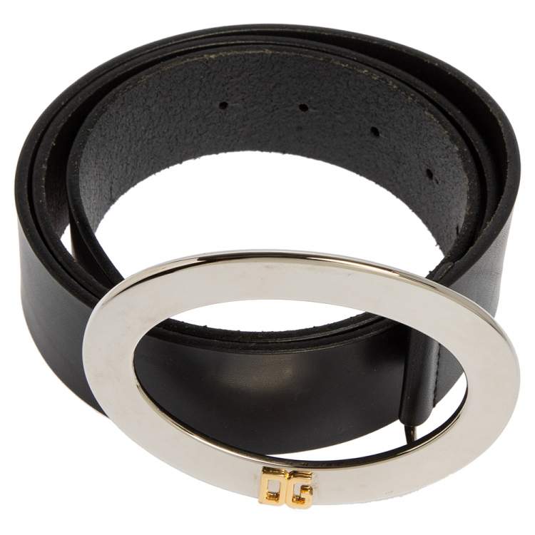 Pre Owned Dolce & Gabbana Black Leather Oval Buckle Belt 95 CM