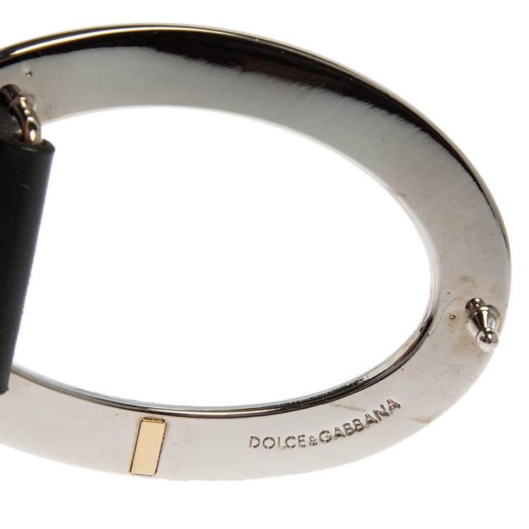 Pre Owned Dolce & Gabbana Black Leather Oval Buckle Belt 95 CM