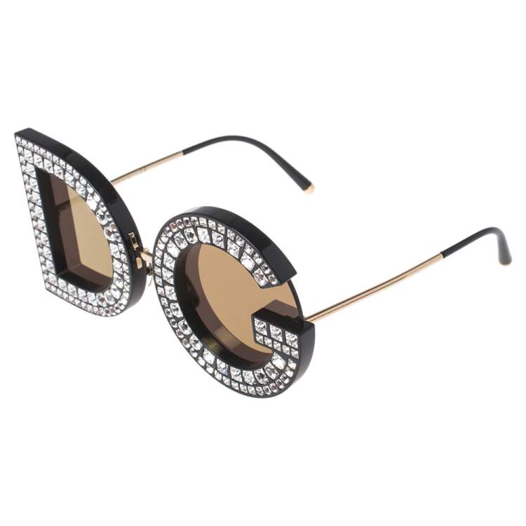 Pre Owned Dolce & Gabbana Gold/Brown DG6121B Mirrored Round Sunglasses