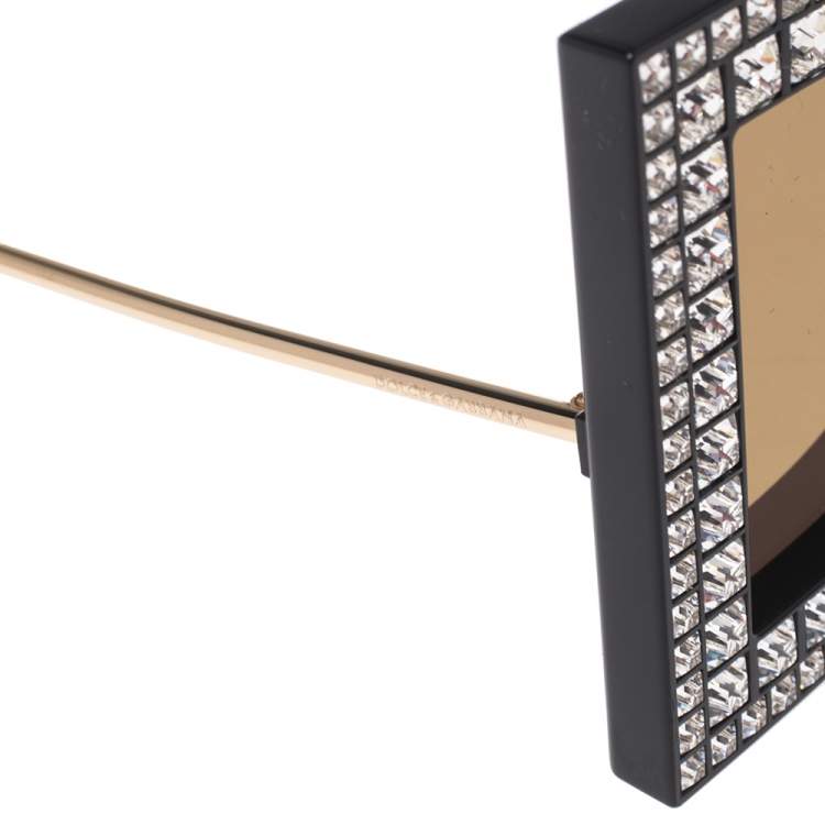 Pre Owned Dolce & Gabbana Gold/Brown DG6121B Mirrored Round Sunglasses