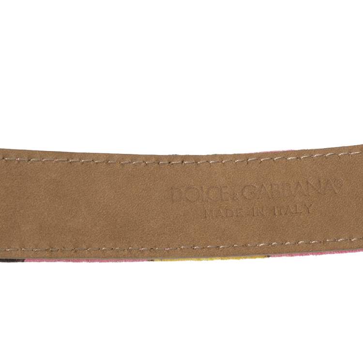 Pre Owned Dolce & Gabbana Pink Pineapple Print Fabric Buckle Belt 75CM