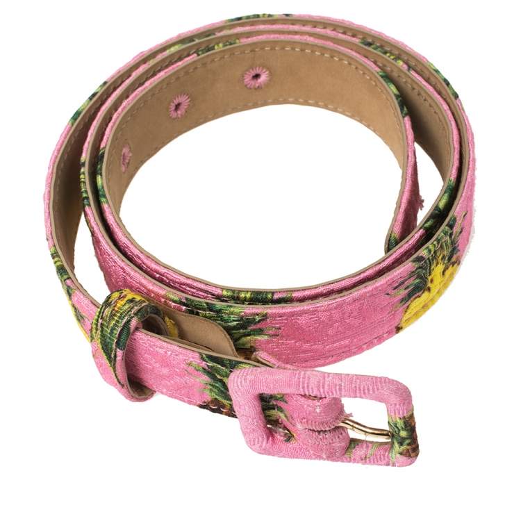Pre Owned Dolce & Gabbana Pink Pineapple Print Fabric Buckle Belt 75CM