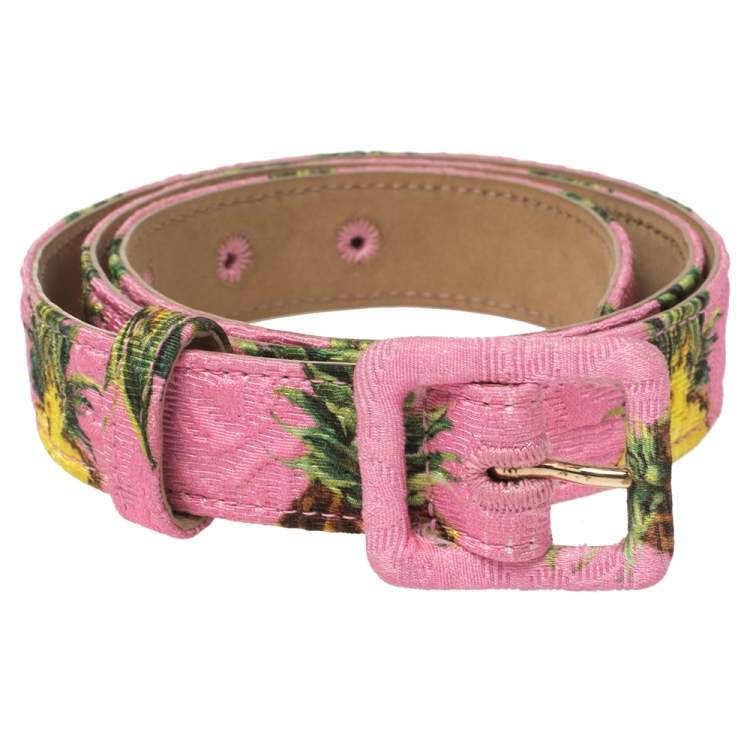 Pre Owned Dolce & Gabbana Pink Pineapple Print Fabric Buckle Belt 75CM