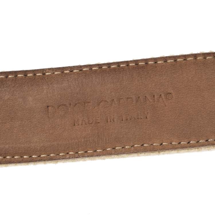 Pre Owned Dolce & Gabbana Woven Canvas Logo Plaque Buckle Belt