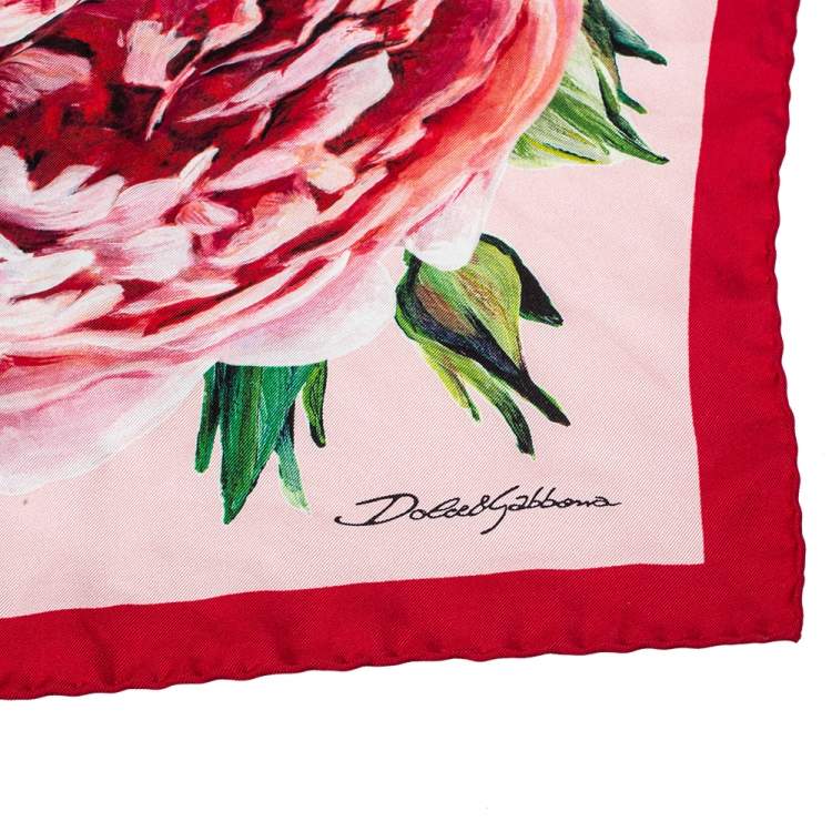 Pre Owned Dolce & Gabbana Pink Rose Printed Silk Square Scarf