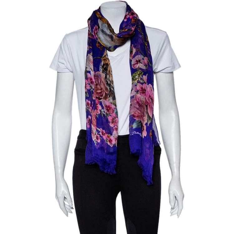 Pre Owned Dolce & Gabbana Purple Enchanted Forest Printed Silk Scarf