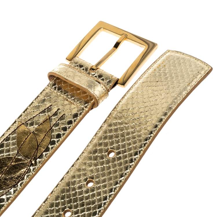 مملوكة مسبقًا Dolce & Gabbana Metallic Gold Python Waist Belt 70CM