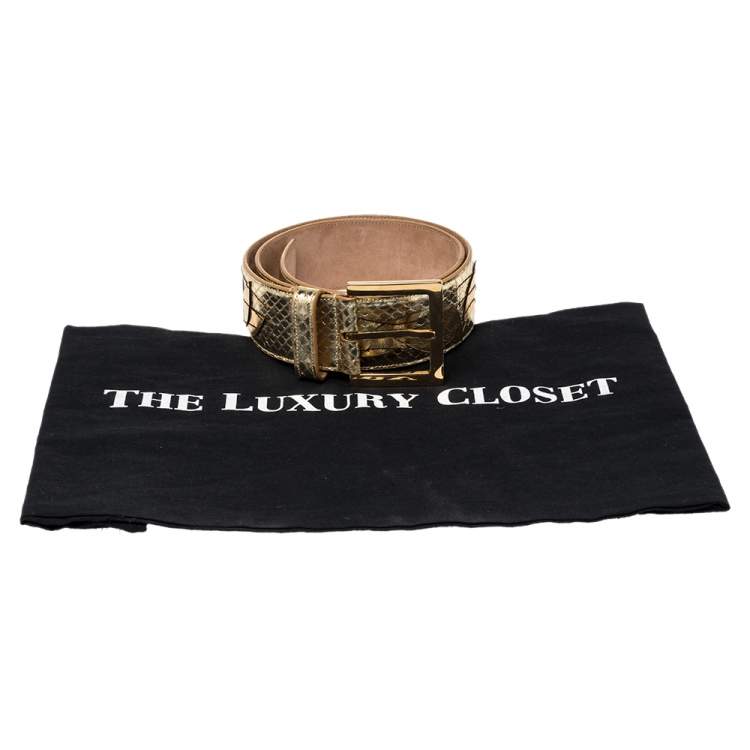مملوكة مسبقًا Dolce & Gabbana Metallic Gold Python Waist Belt 70CM