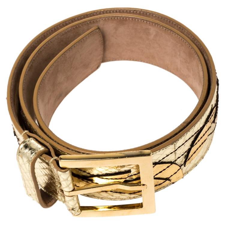 مملوكة مسبقًا Dolce & Gabbana Metallic Gold Python Waist Belt 70CM