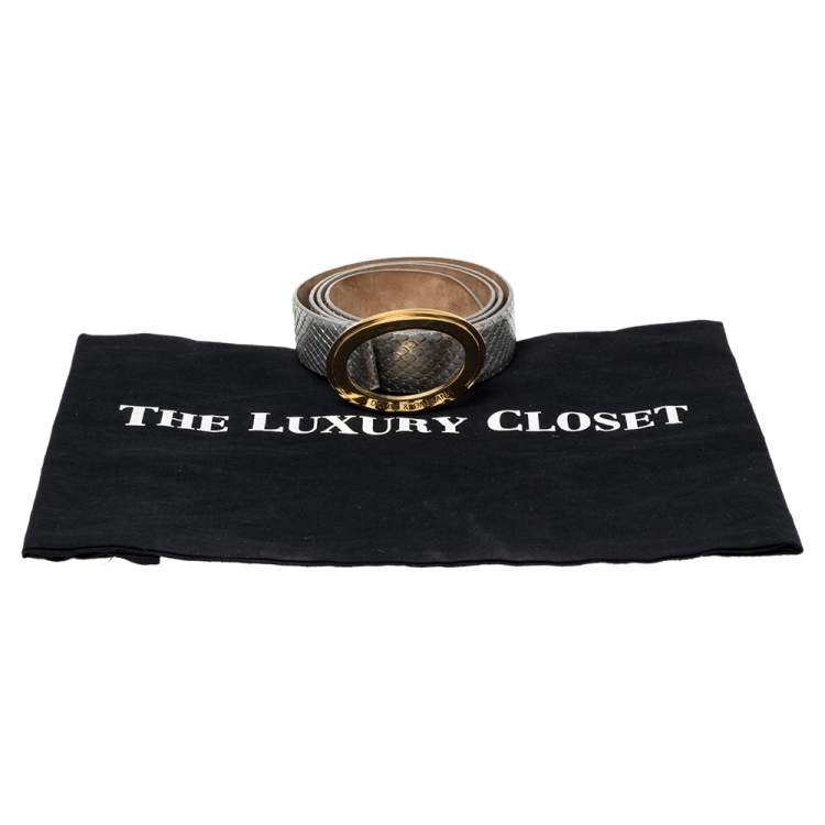 مملوكة مسبقًا Dolce & Gabbana Metallic Silver Python Oval Buckle Belt 90CM