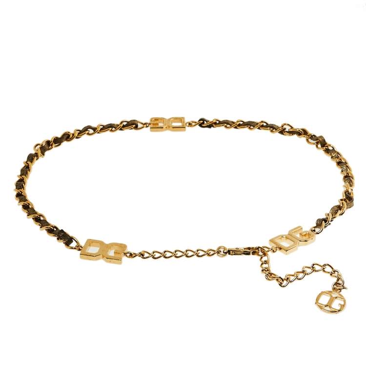 Dolce & Gabbana Metallic Gold Interlaced Leather Gold Tone Chain Belt ...