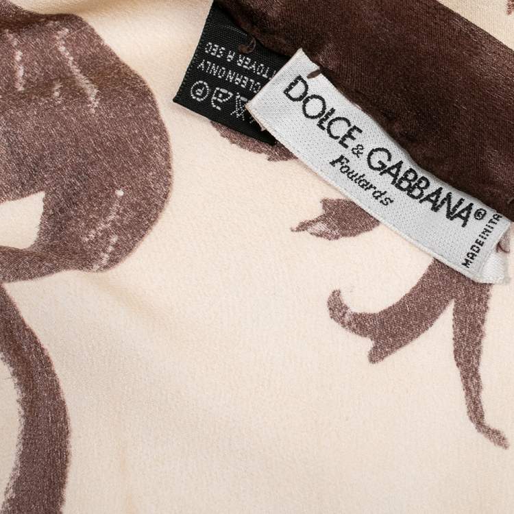 Pre Owned Dolce & Gabbana Brown & Beige Printed Silk Scarf