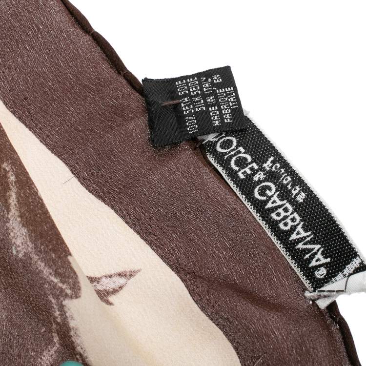 Pre Owned Dolce & Gabbana Brown & Beige Printed Silk Scarf