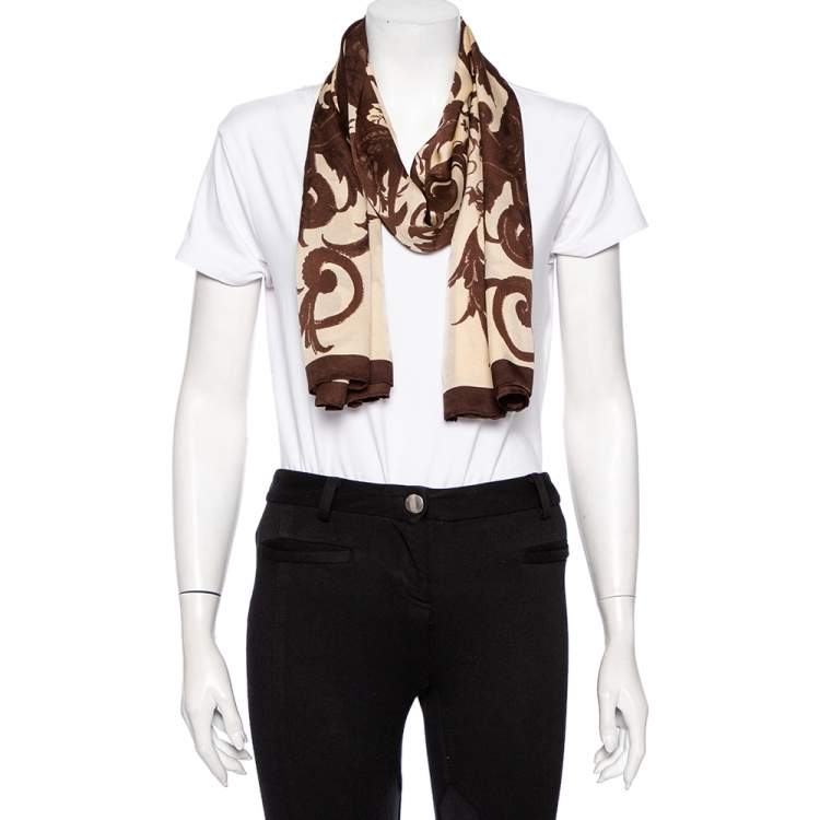 Pre Owned Dolce & Gabbana Brown & Beige Printed Silk Scarf