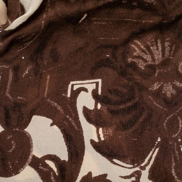 Pre Owned Dolce & Gabbana Brown & Beige Printed Silk Scarf