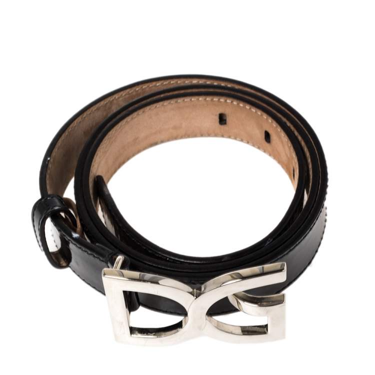 Pre Owned Dolce & Gabbana Black Patent Leather Logo Buckle Belt 90 CM