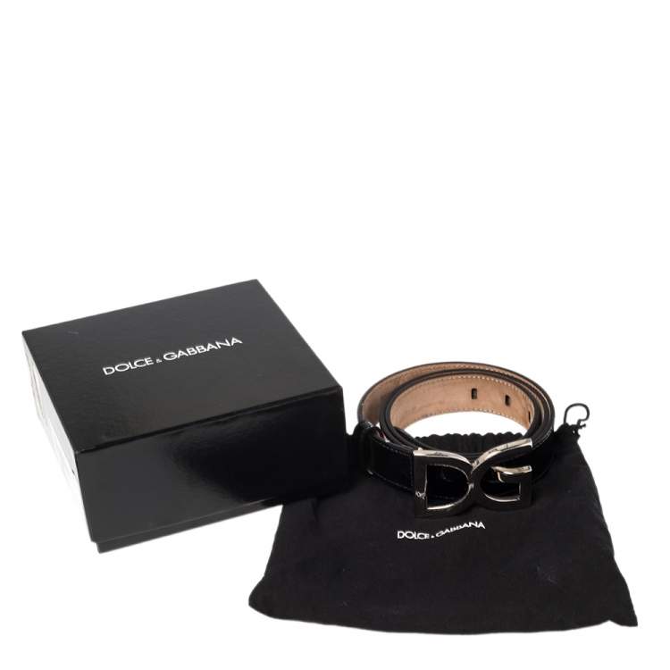 Pre Owned Dolce & Gabbana Black Patent Leather Logo Buckle Belt 90 CM