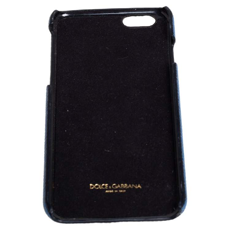 Pre Owned Dolce & Gabbana Blue Leather Crystal Embellished iPhone 6 Case