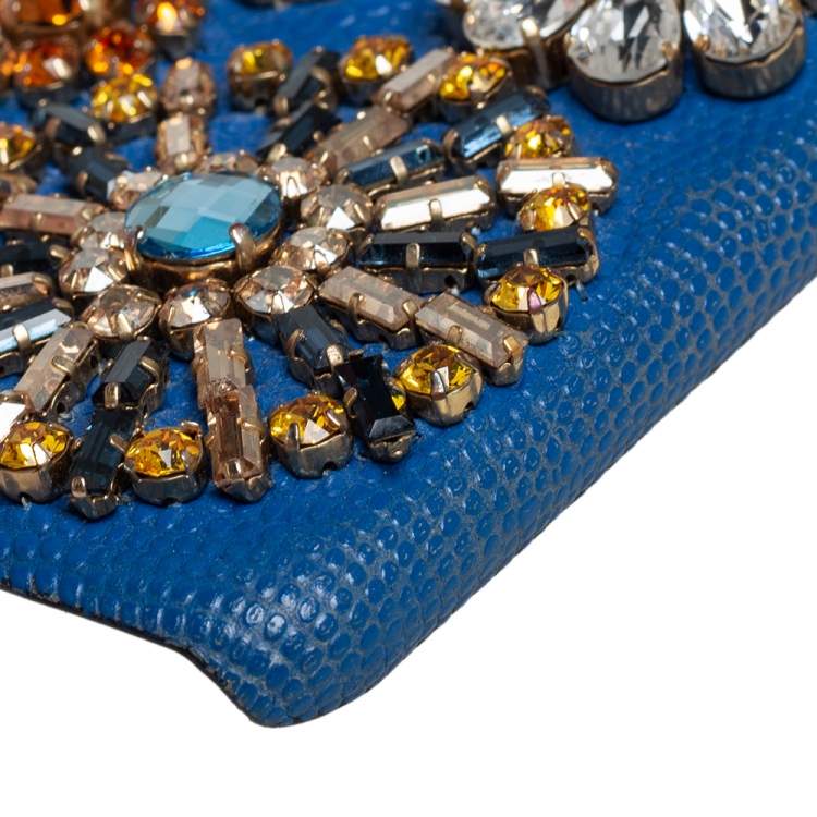 Pre Owned Dolce & Gabbana Blue Leather Crystal Embellished iPhone 6 Case