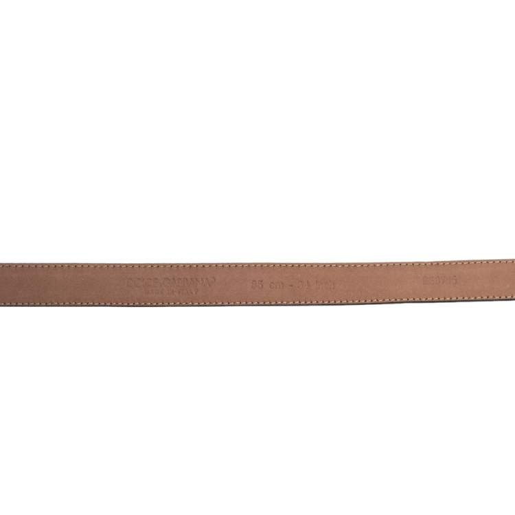 Pre Owned Dolce & Gabbana Black Floral Print Patent Leather Logo Plaque Slim Belt 85 CM