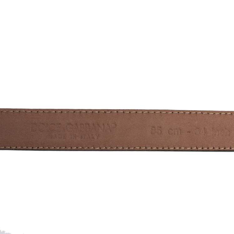 Pre Owned Dolce & Gabbana Black Floral Print Patent Leather Logo Plaque Slim Belt 85 CM