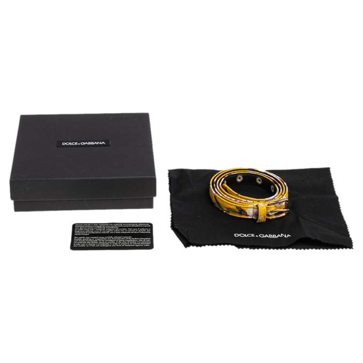 مملوكة مسبقًا Dolce & Gabbana Yellow Floral Print Fabric Slim Belt 85 CM