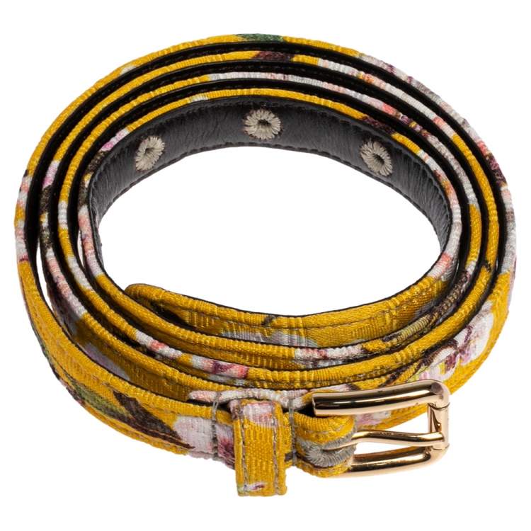 مملوكة مس بقًا Dolce & Gabbana Yellow Floral Print Fabric Slim Belt 85 CM