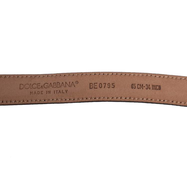 Pre Owned Dolce & Gabbana Black Leopard Print Coated Canvas Logo Plaque Slim Belt 85 CM