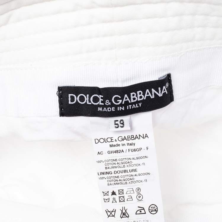 Pre Owned Dolce & Gabbana White Logo Embroidered Cotton Bucket Hat S