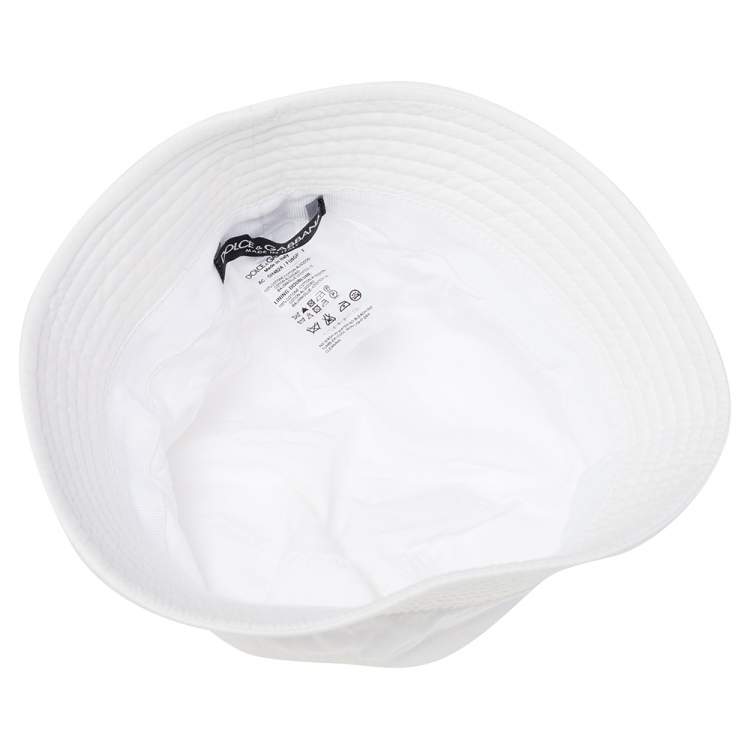 Pre Owned Dolce & Gabbana White Logo Embroidered Cotton Bucket Hat S