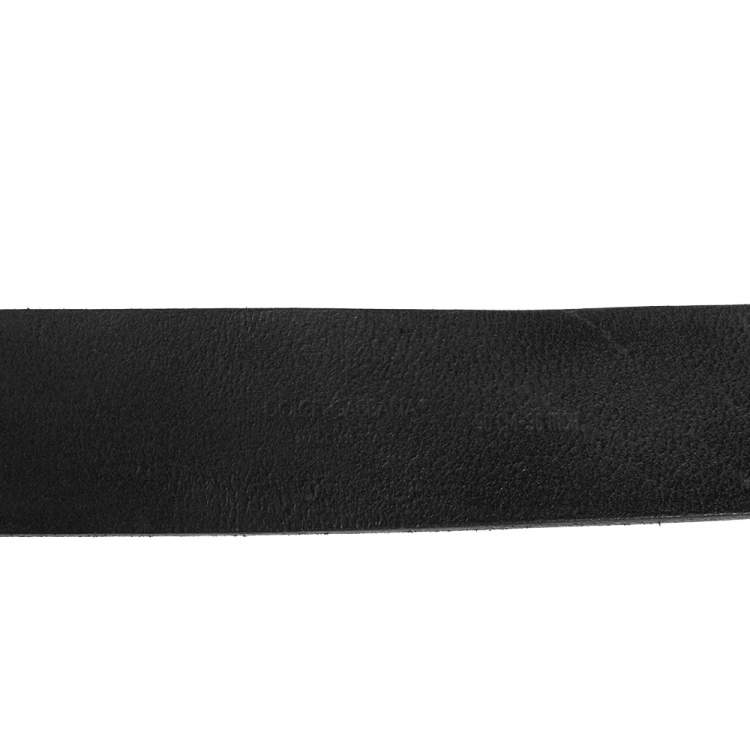Pre Owned Dolce and Gabbana Black Leather Baroque Logo Buckle Belt 90 CM