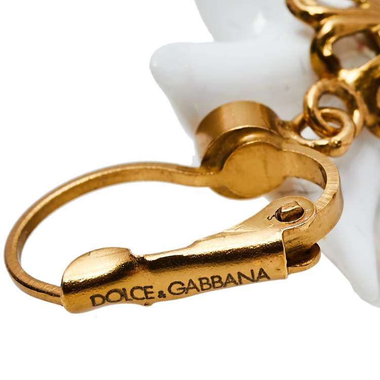 Pre Owned Dolce & Gabbana Lily Crystal Logo Drop Earrings