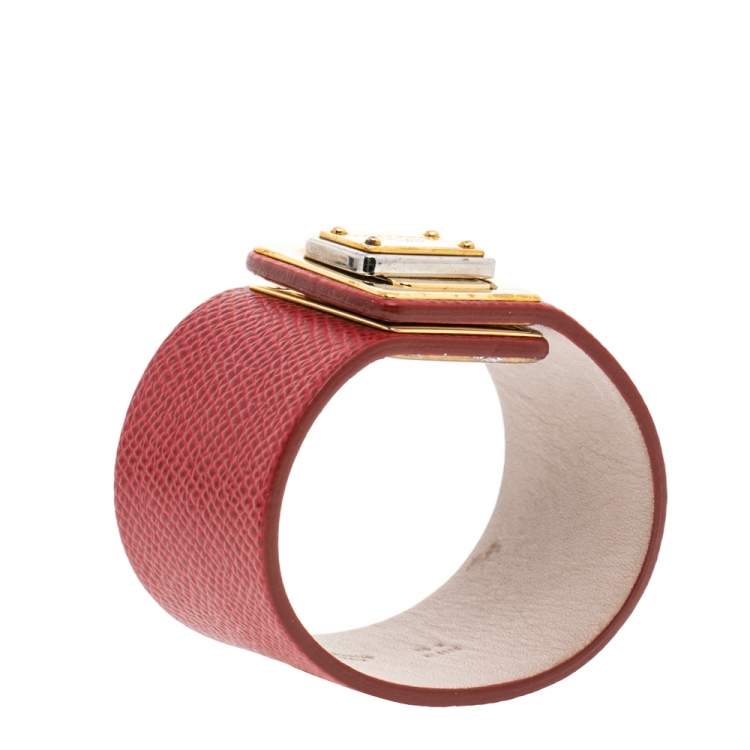 Pre Owned Dolce & Gabbana Gold Tone Red Leather Bracelet M