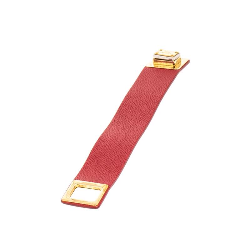 Pre Owned Dolce & Gabbana Gold Tone Red Leather Bracelet M