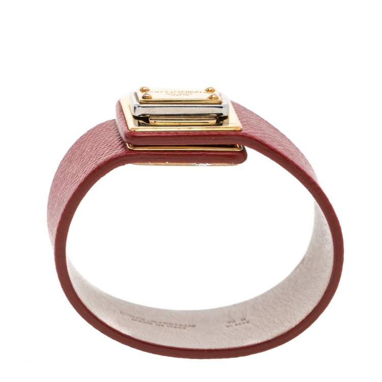 Pre Owned Dolce & Gabbana Gold Tone Red Leather Bracelet M