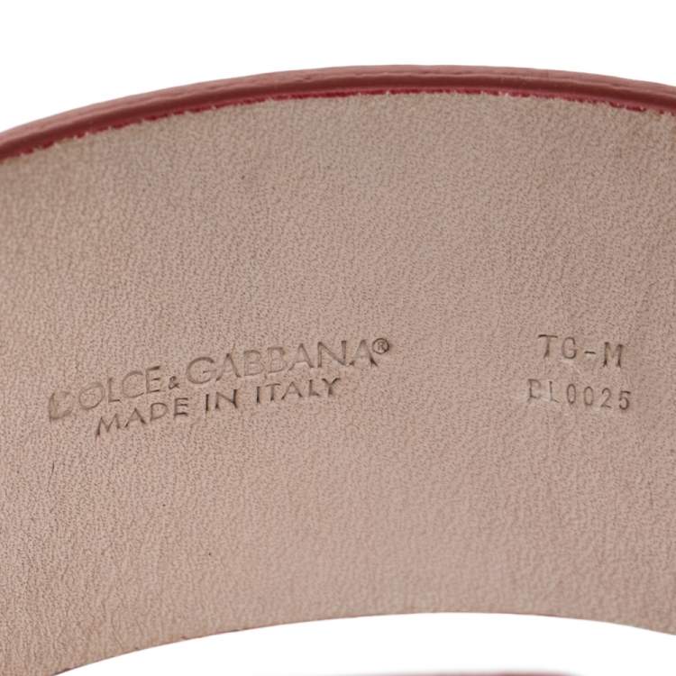 Pre Owned Dolce & Gabbana Gold Tone Red Leather Bracelet M