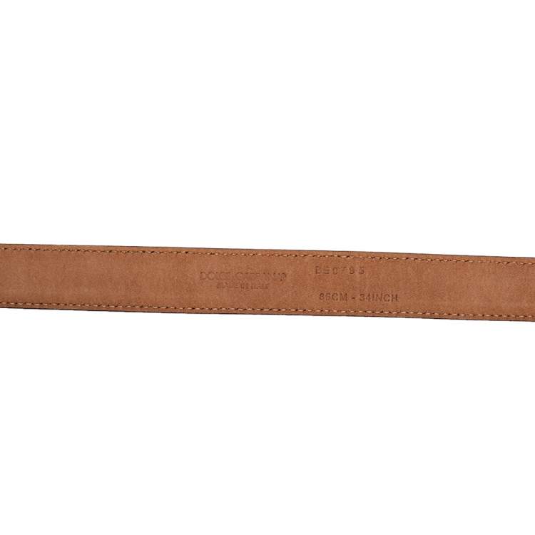 Pre Owned Dolce & Gabbana Black Leather Logo Plaque Slim Belt 85 CM