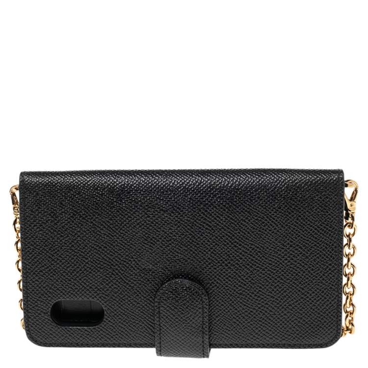 Pre Owned Dolce & Gabbana Black Leather iPhone X Chain Case 